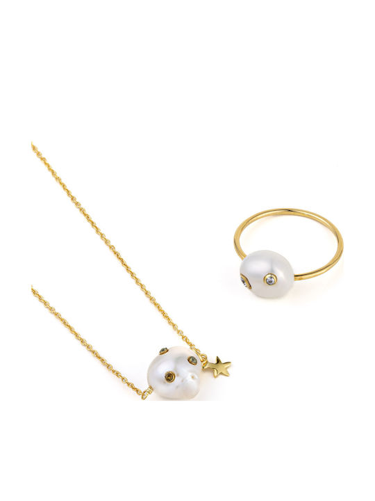 George Art Jewels Ring with Pearls & Zircon made of Silver Gold Plated