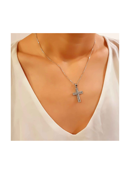 Katsigiannis Women's White Gold Cross 14K with Chain