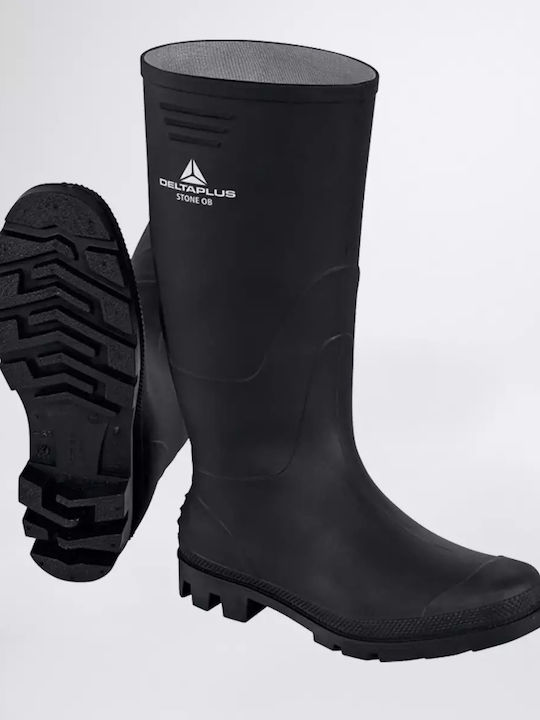 Delta Plus Stone OB SRA Non-Slip Work Wellies Knee Black