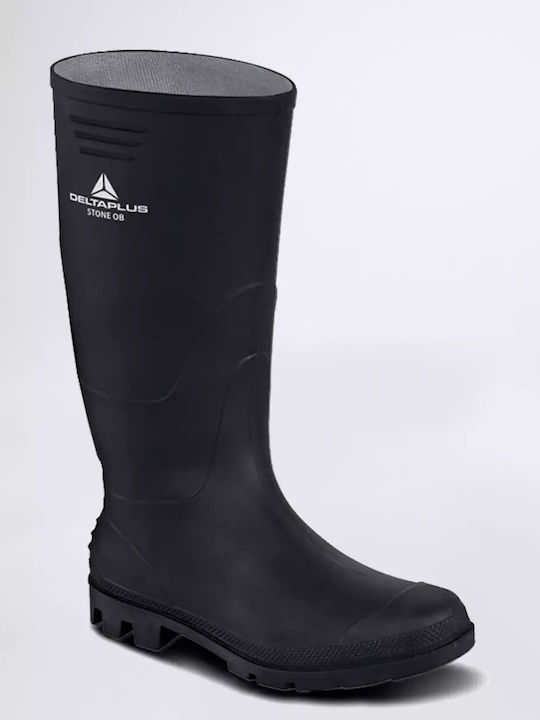 Delta Plus Stone OB SRA Non-Slip Work Wellies Knee Black