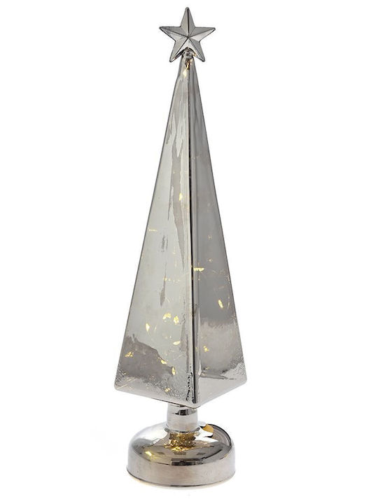 Iliadis Christmas Decorative Illuminated Glass Tree Cone 10cm Silver