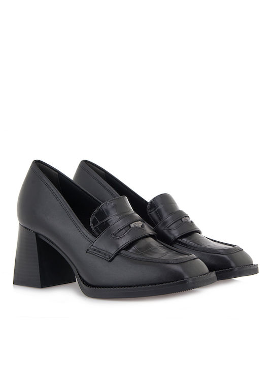 Tamaris Leather Pointed Toe Black Heels with Strap