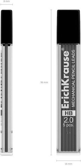 ErichKrause 5 Packungen x 5 Minen für Druckbleistifte mit Nasengröße 2mm Tpy 2B