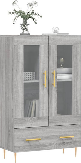 Vitrină de Pardoseală pentru Sufragerie din Lemn și Metal, Gri Sonoma, cu Geam, 69.5x31x115cm