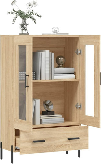 Living Room Display Cabinet Made of Wood & Metal Windowed Brown 69.5x31x115cm