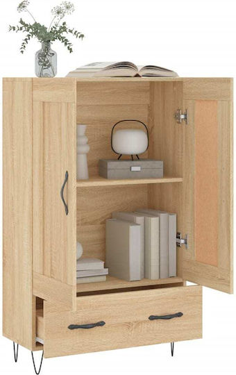 Wall Living Room Display Cabinet made of Wood & Metal with Glass Brown 69.5x31x115cm
