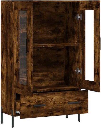 Living Room Display Cabinet from Wood and Metal with Brown Glass 69.5x31x115cm