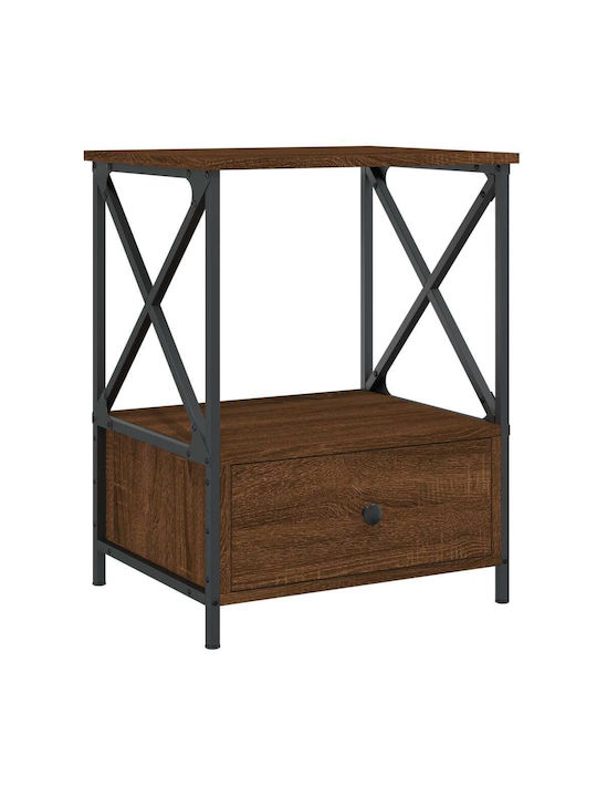 Wooden Bedside Table with Metallic Legs Καφέ Δρυς 50x41x65cm