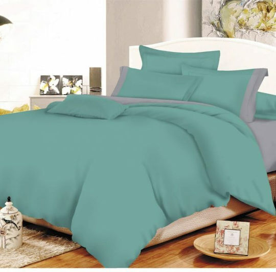 Le Blanc Cotton Line Σετ Σεντόνια Μονά με Λάστιχο 100x200+20εκ. Petrol - Grey (3τμχ)