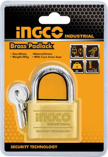 Ingco Steel Padlock Brass with Key 20mm 1pcs