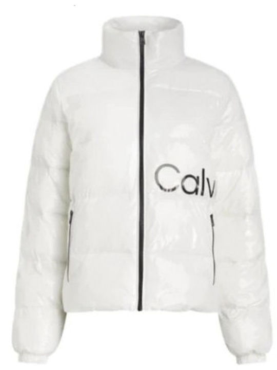 Calvin Klein Women's Short Puffer Jacket for Spring or Autumn White