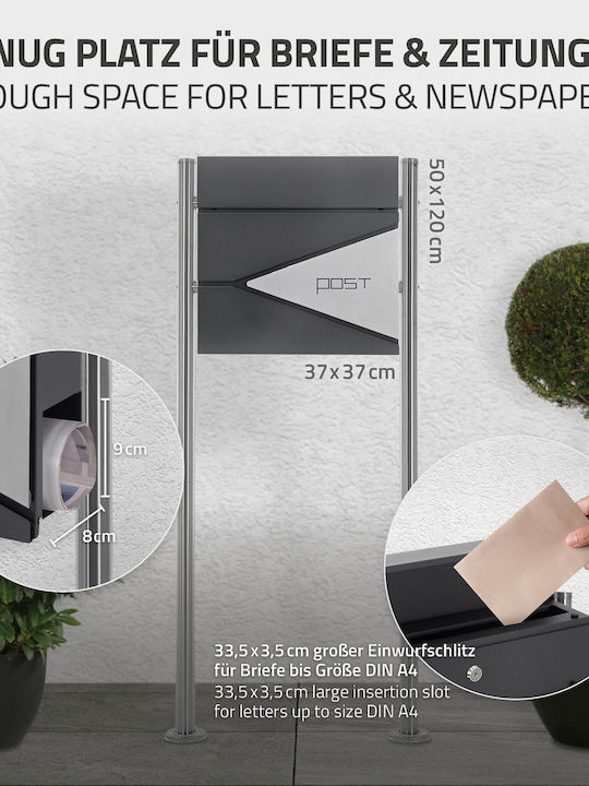 ML-Design Γραμματοκιβώτιο Εξωτερικού Χώρου Inox σε Γκρι Χρώμα 37x37x11cm