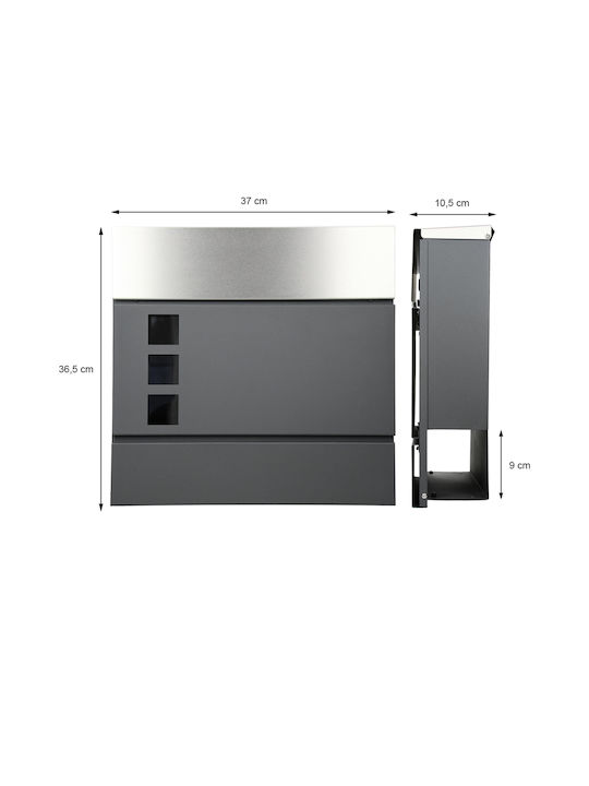 ECD Germany Γραμματοκιβώτιο Εξωτερικού Χώρου Inox σε Γκρι Χρώμα 23x17cm