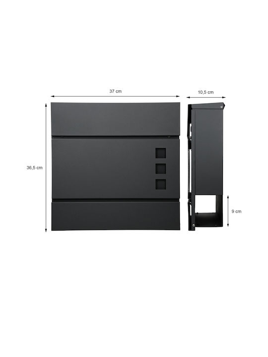ECD Germany Външна Пощенска Кутия Inox в Сив Цвят 37x10.5x36.5см