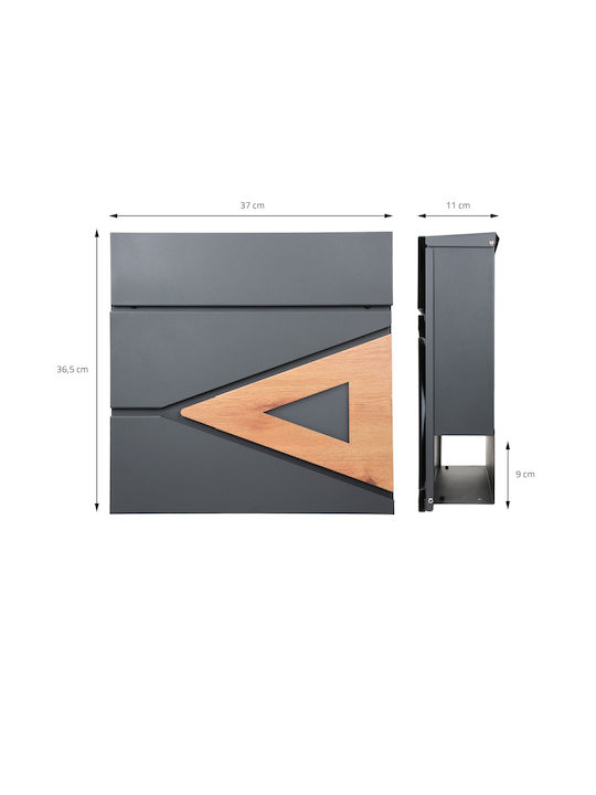 ML-Design Cutie Poștală pentru Exterior Metalic în Culoarea Gri 37x36.5x11cm