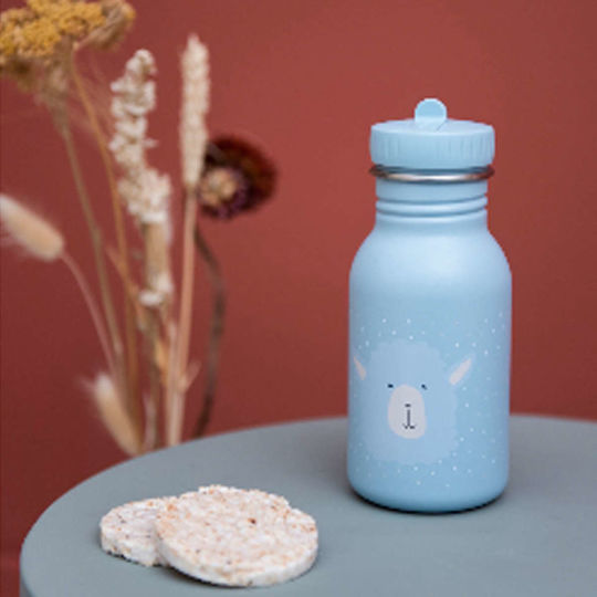 Trixie Mr. Alpaca Kids Water Bottle Stainless Steel with Screw Cap Non Spill Light Blue 350ml