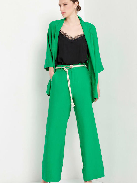 Bill Cost Women's High-waisted Fabric Trousers in Regular Fit Green
