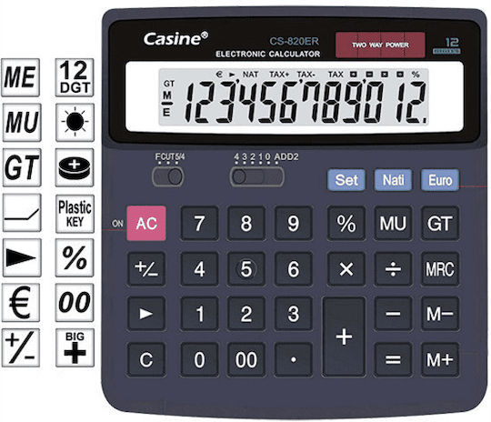 Casine CS-820ER Αριθμομηχανή 12 Ψηφίων σε Μαύρο Χρώμα
