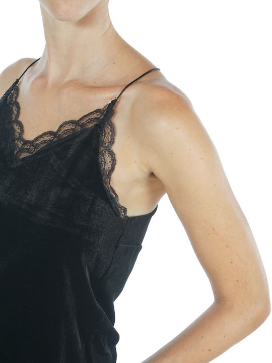 Women's Velvet Lingerie Top with Lace Black