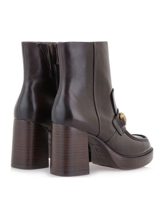 Leather Women's Ankle Boots with High Heel Tabac Brown