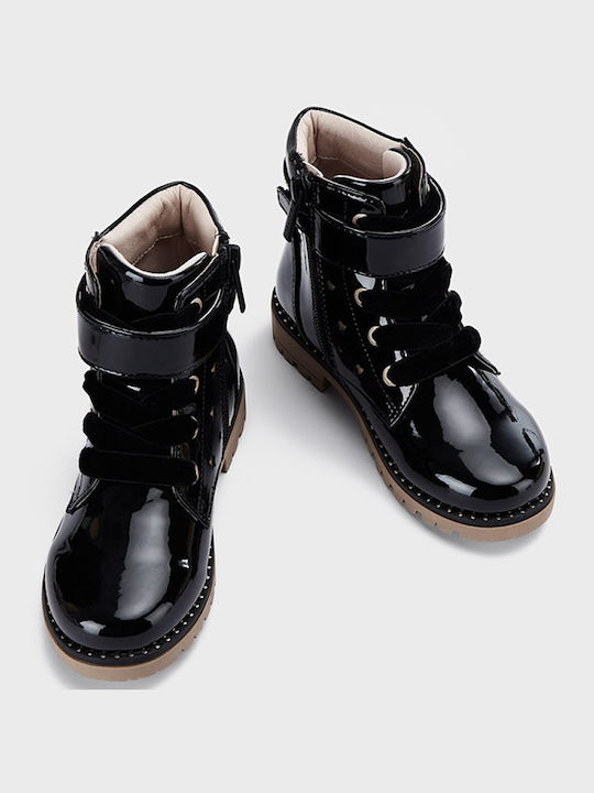 Mayoral Kids Patent Leather Boots with Zipper Black