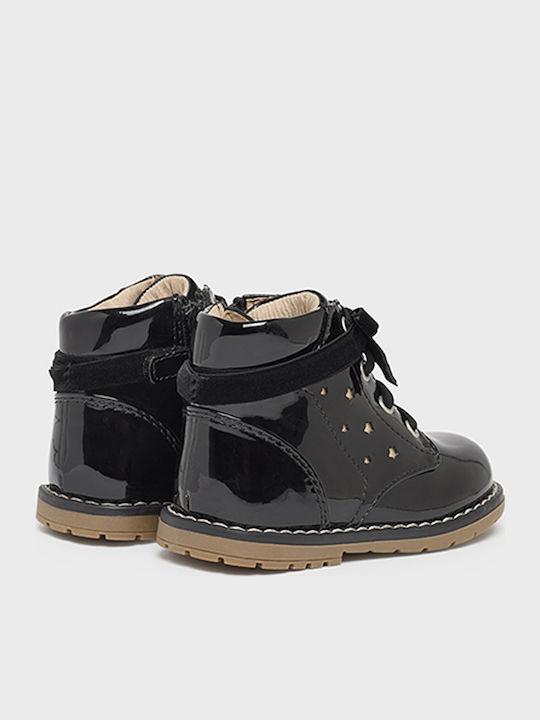 Biker Kids Boots from Patent Leather with Zipper Black