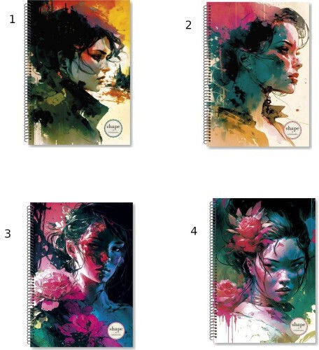 Shape Notebooks Spiral Ruled Notebook A4 120 Paper Sheets 4 Subjects Women (Various Designs)