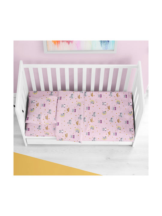 Dimcol Sweet Dreams Baby Sheet Crib Cotton Fitted Pink 70x140cm