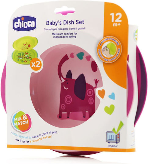 Chicco Baby Food Container Set Set Plate & Bowl 12m+ made of Plastic Pink 2pcs