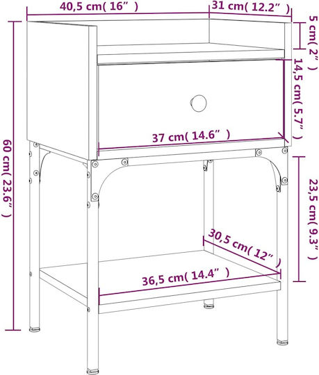 Ξύλινα Bedside Tables with Metallic Legs 2pcs 40.5x31x60cm