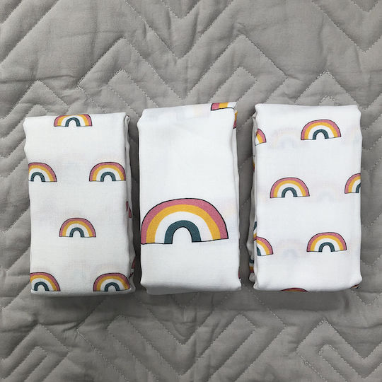 Mama Designs Rainbow Musselin-Wickeltücher Weiß 60x60cm. 3Stück