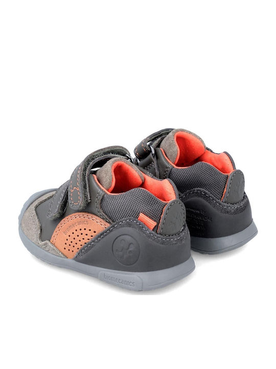 Anatomical Leather Kids Boots with Velcro Gray