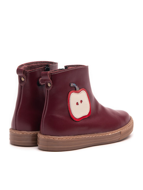 Leather Kids Boots with Zipper Burgundy