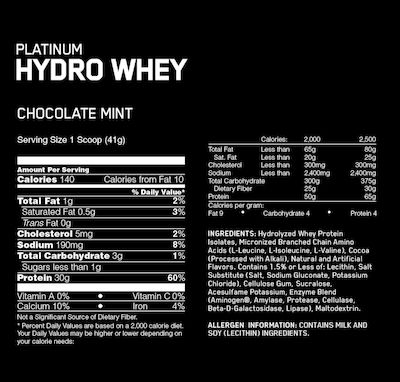 Optimum Nutrition Platinum Hydro Whey Fără Gluten & Lactoză cu Aromă de Boabă de vanilie 1.6kg