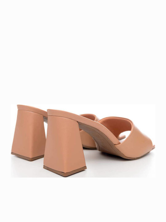 Mules with Chunky High Heel in Pink Color