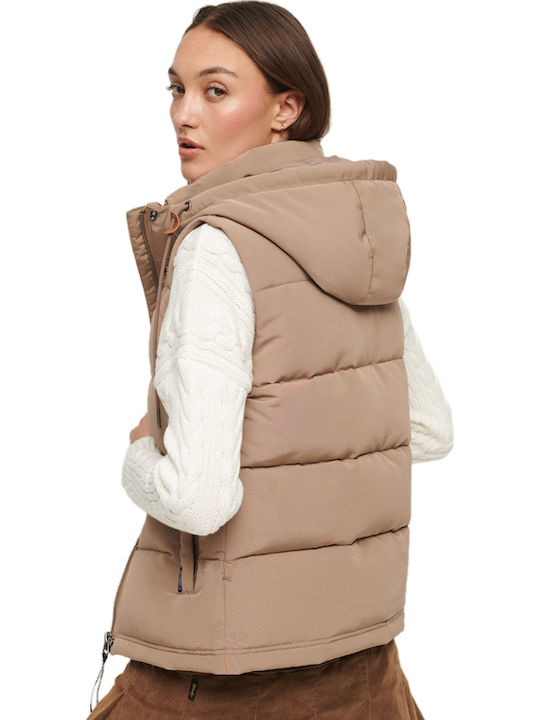 EVEREST Κοντό Γυναικείο Αμάνικο Puffer Μπουφάν Beige