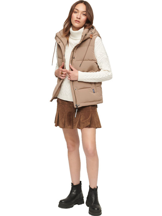 EVEREST Κοντό Γυναικείο Αμάνικο Puffer Μπουφάν Beige