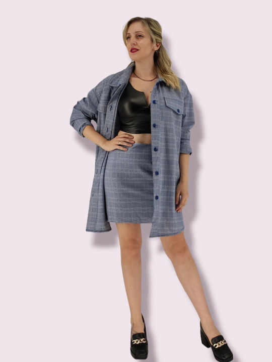 Women's Checked Blue Overshirt Oversized