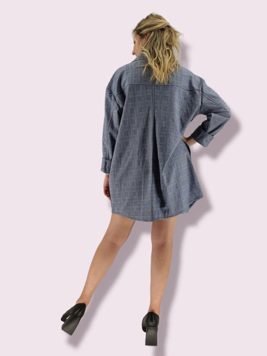 Women's Checked Blue Overshirt Oversized
