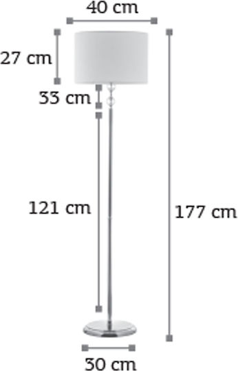 Inlight 45360 Floor Lamp H177xW40cm. with Socket for Bulb E27 Chromium