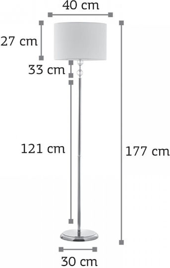 Inlight 45360 Floor Lamp H177xW40cm. with Socket for Bulb E27 Chromium