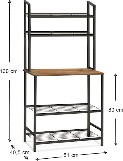 Megapap Mulligan Lebensmittelregal Metallisch 5 Ebenen Schwarze 81x40.5x160cm