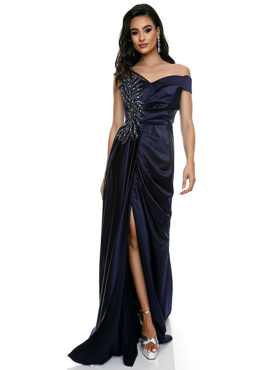 RichgirlBoudoir Summer Maxi Evening Dress Satin Navy Blue