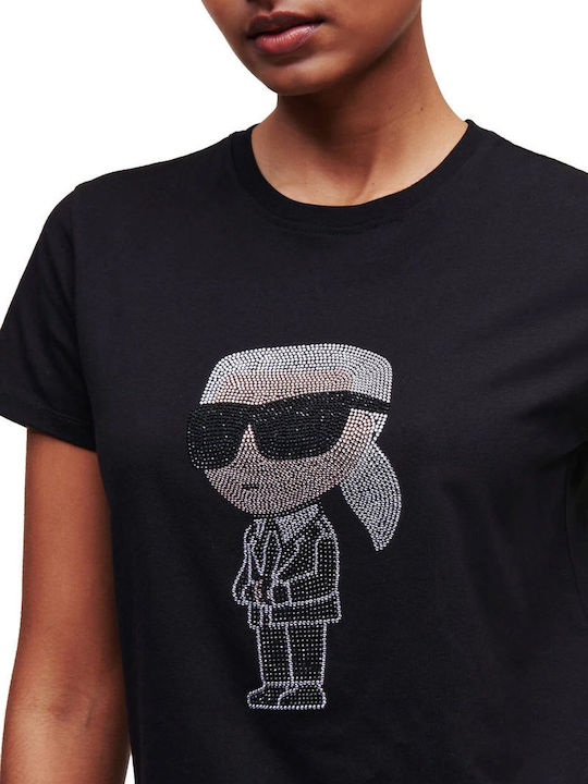 Karl Lagerfeld Ikonik Γυναικείο T-shirt Μαύρο