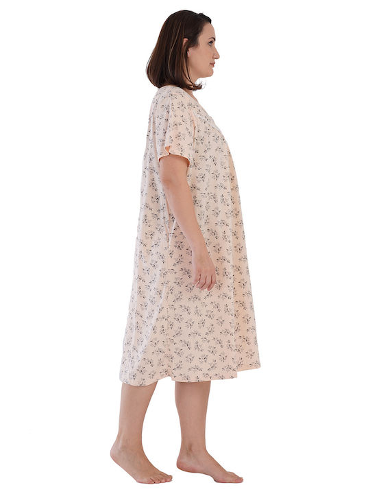 Vienetta Damen Sommer Baumwolle Kurzarm Nachthemd mit Knopfleiste in Übergröße (1XL-4XL)-161183b Lachs