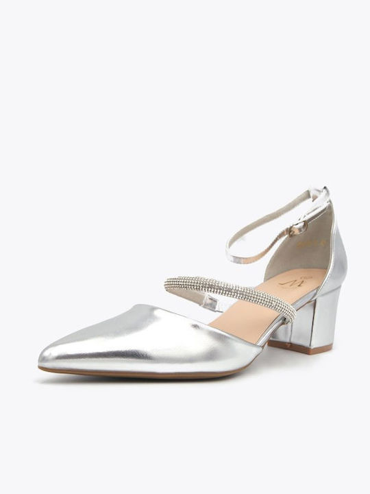 Joya Pointed Toe Silver Heels with Strap