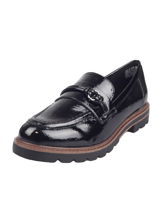 Marco Tozzi Patent Leather Women's Loafers in Black Color