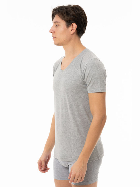 MEN'S SHORT SLEEVE T-SHIRT WITH V NECK GREY