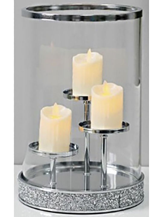 Iliadis Candle Holder Glass 3 Seats in Silver Color 21x21x30cm 1pcs