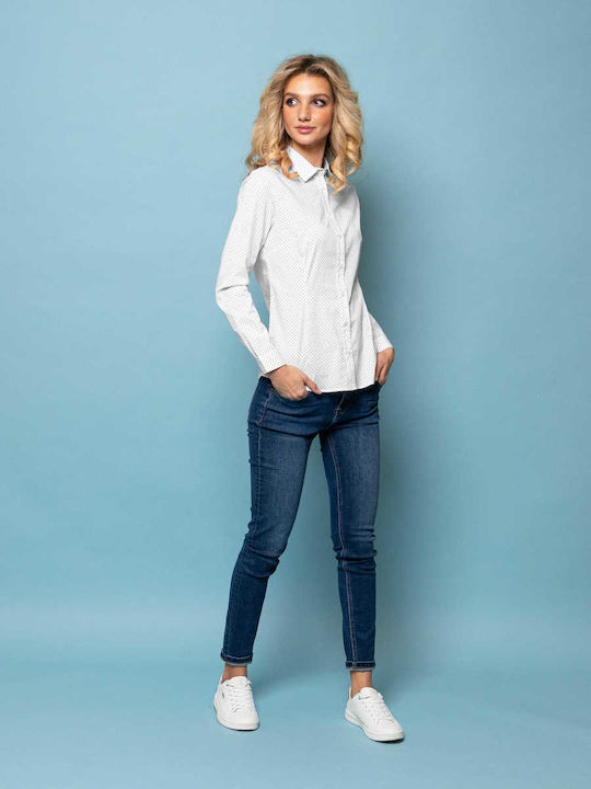 Heavy Tools Women's Linen Monochrome Long Sleeve Shirt White